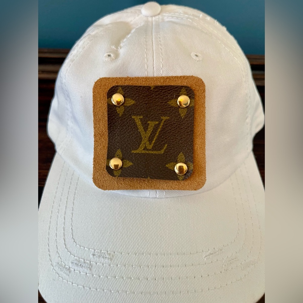 Upcycled Luxury Brand Distressed White Baseball Hat